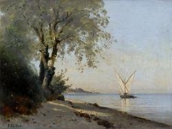 Sailing boat on the Lake of Geneva by Louis-Auguste Veillon