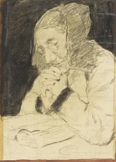 Albert Anker | Study for Grandmother reading (recto); Study for Girl ...