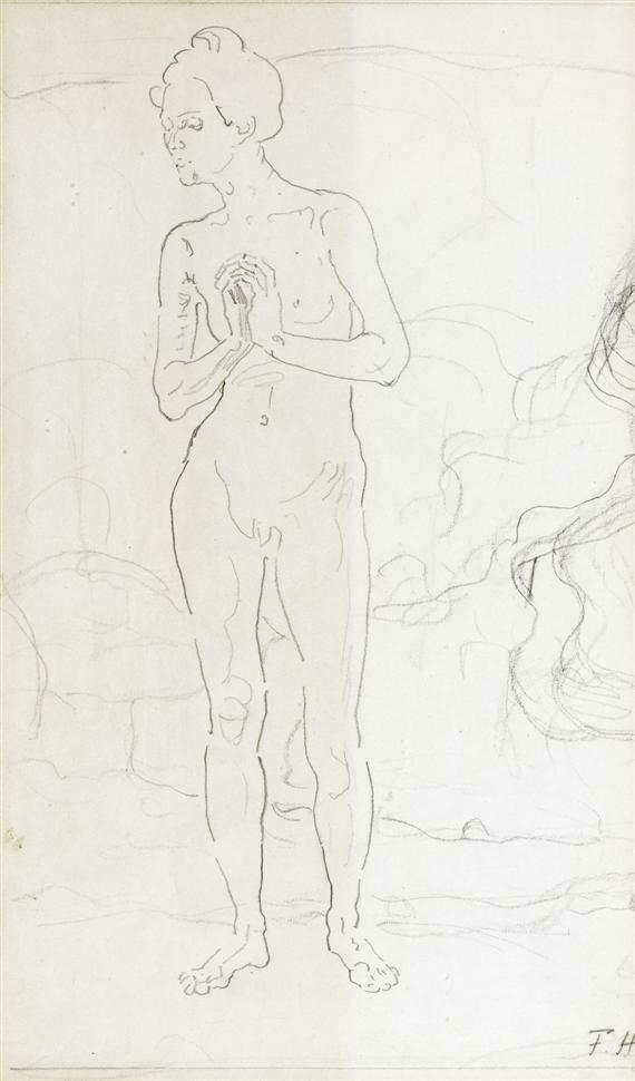 Artwork by Ferdinand Hodler, Standing female nude, Made of Pencil on paper