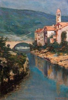 Südeuropäische Landschaft mit Flußlauf - D. Verstraete