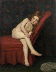 Artwork by Hermann Hirsch, Petite fille se reposant sur un fauteuil rouge, Made of Canvas
