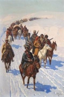 A Group of Cossacks Returning Home in a Winter Landscape - Frants Alekseevich Rubo