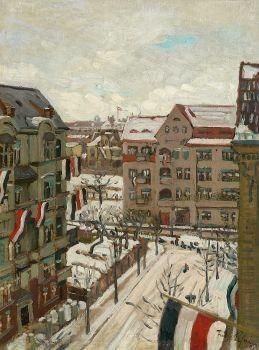 Winter Street Scene by Fritz Rhein, 1925