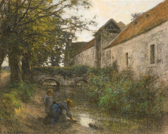 WASHERWOMEN BY THE SMALL BRIDGE ON RUE CHAILLY by Léon-Augustin L'Hermitte