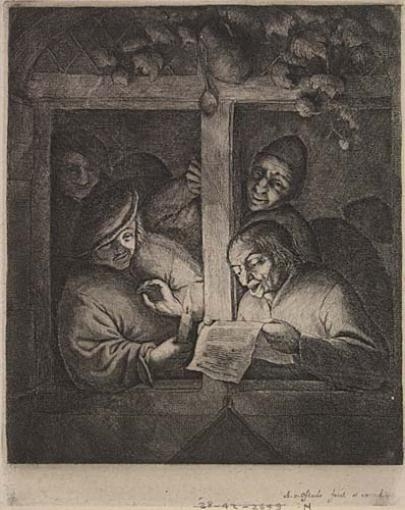 2 works: The Singers; The Barn by Adriaen van Ostade, circa 1667; 1647