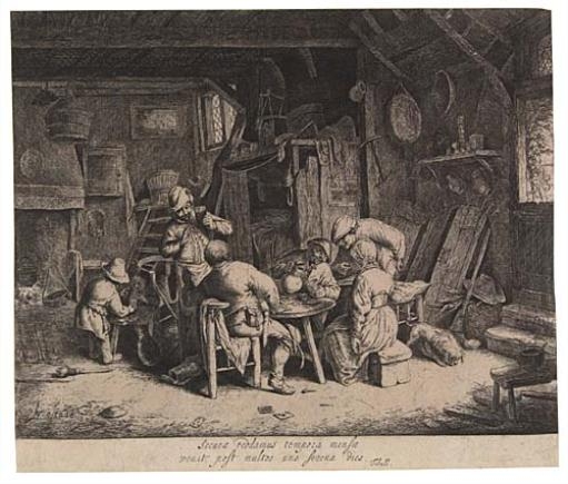 2 works: The Dance in the Inn; The Breakfast by Adriaen van Ostade, 1652; circa 1664