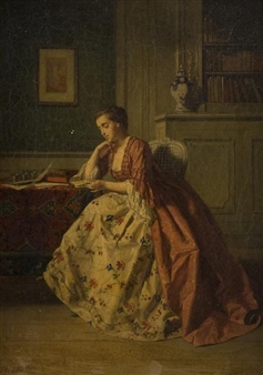 Young Woman Reading in an Interior - F. Verdicki