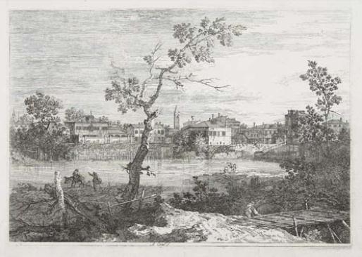 View of a Town on a River Bank by Canaletto, Circa 1740