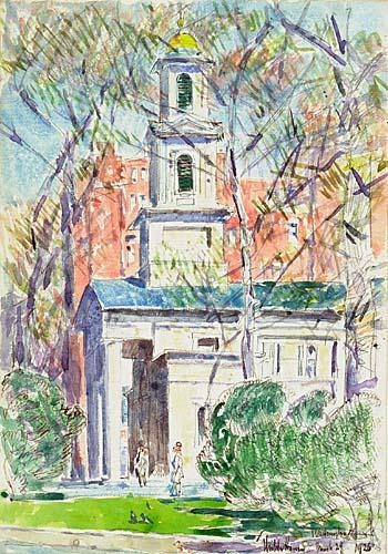 Artwork by Childe Hassam, St. John's Church, Washington, D.C., Made of Watercolor over pencil