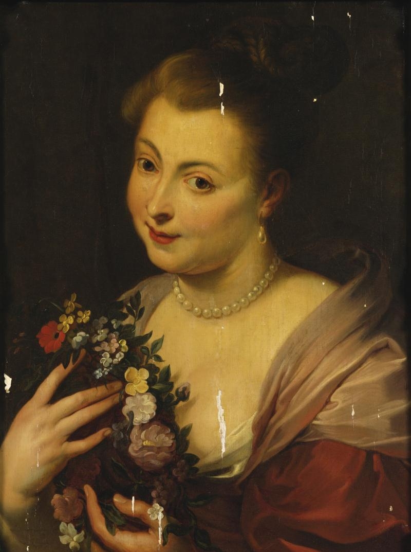 LADY HOLDING A GARLAND OF FLOWERS