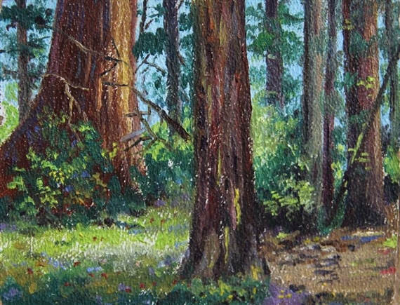 4 Works: Tree-Lined Road; A Redwood Grove; Scene in the Redwoods; Winter Scene with Trees and a Creek