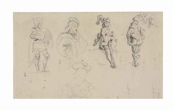 Studies of cavaliers and a king holding a sword by Eugène Delacroix