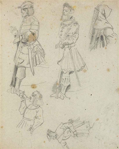 Studies of courtiers in medieval dress by Eugène Delacroix