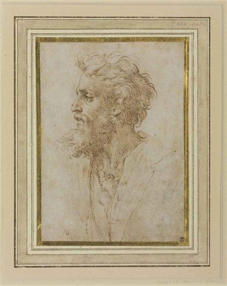 Head of a bearded man in profile facing left, possibly a self-portrait