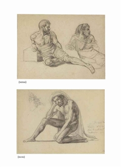 Study for the father in the Raft of the Medusa ( recto ); Two studies for the figure seated at the foot of the mast ( verso ) - Jean Louis André Théodore Géricault