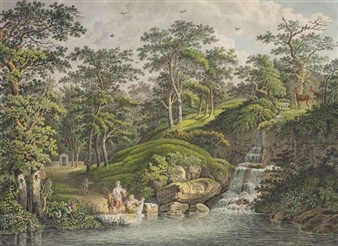 Peasant women and children washing laundry near a waterfall - Philip-Heinrich Dunker