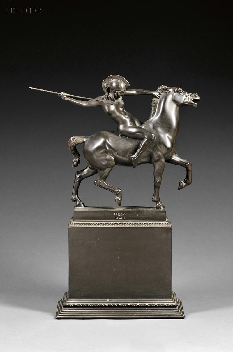 Artwork by Franz von Stuck, L'Amazone, Made of Bronze with dark brown patina