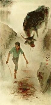 Boy and Buffalo by Lee Man Fong, 1960