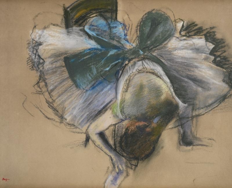 Artwork by Edgar Degas, DANSEUSE RAJUSTANT SON CHAUSSON, Made of pastel on paper