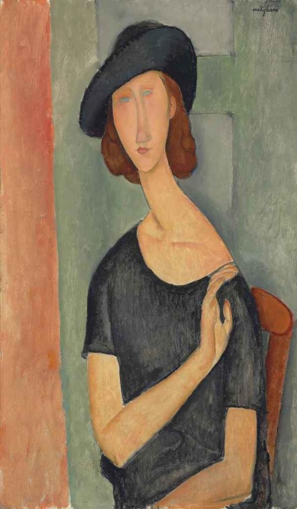 Artwork by Amedeo Modigliani, Jeanne Hébuterne (Au chapeau), Made of oil on canvas