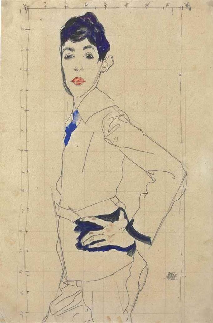 Erich Lederer Standing with Hand on Hip by Egon Schiele, 1913