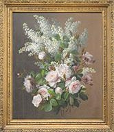 Still Life of Pink Roses & White Lilacs by Raoul M. de Longpre