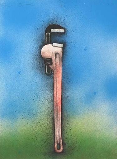 Jim Dine | Big Red Wrench in a Landscape (1973) | MutualArt