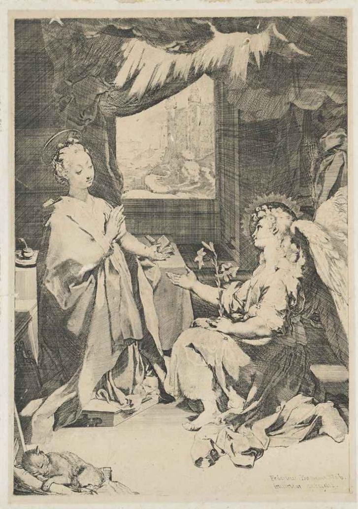 Artwork by Federico Barocci, The Annunciation (Bartsch 1), Made of etching