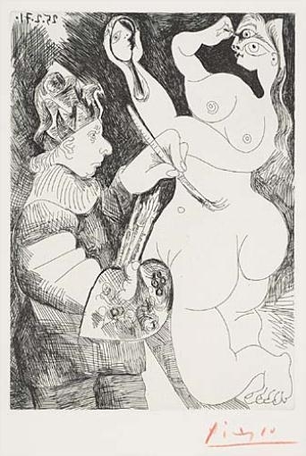 Peintre-Bouffon peignant sur son modèle, qui se peint les yeux