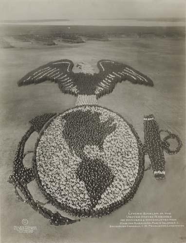 Artwork by Arthur Mole, John Thomas, Living Emblem of the United States Marines, 100 Officers & 9000 Enlisted Men, Marine Barracks, Paris Island, S. C, Made of Silver print