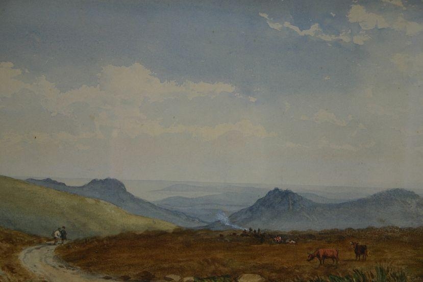 F. E. Murray | Highland scene with cattle and figures and the coast to ...
