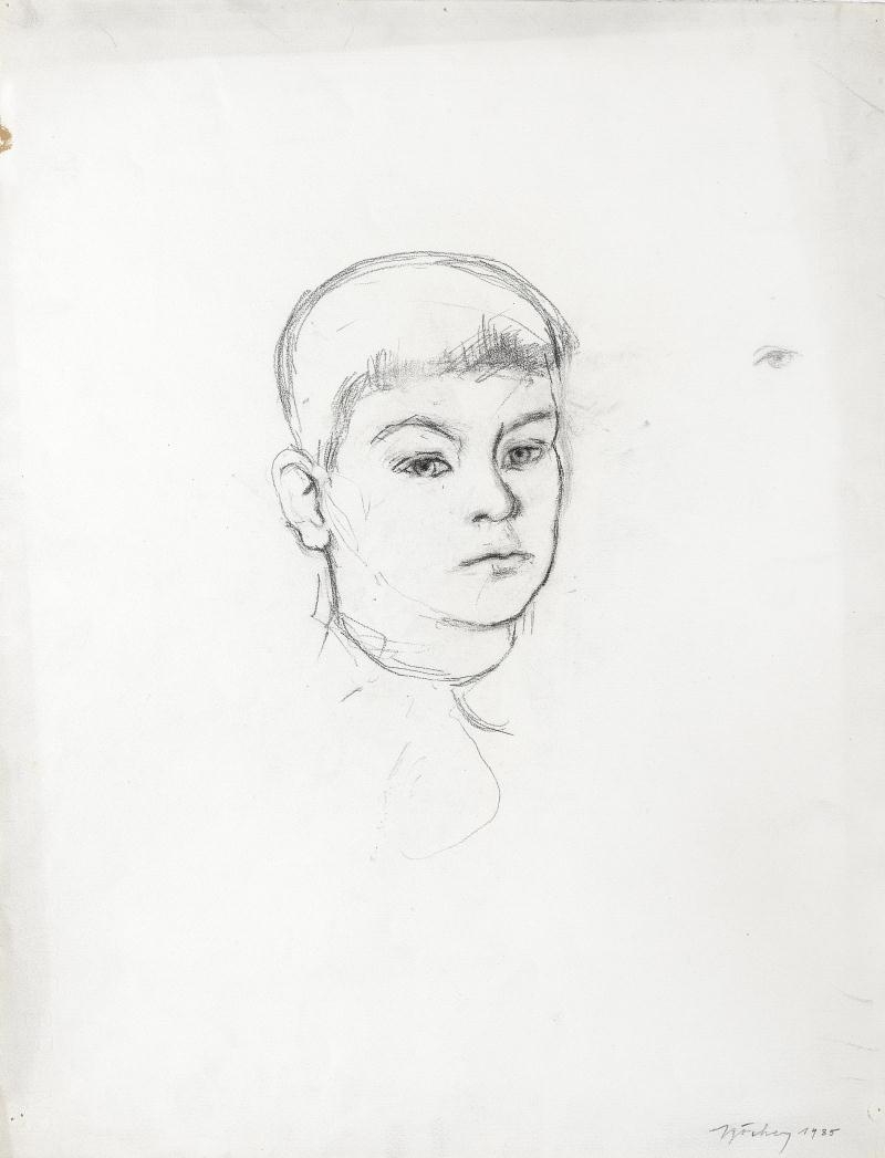 Artwork by Herbert Boeckl, Head of a boy, Made of black chalk on paper