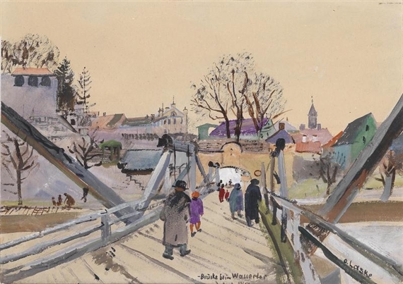 Bridge at the Water Gate, Schärding by Oskar Laske, 1943
