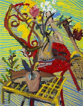 Red Chair with Yellow Stripes - Elizabeth Cope