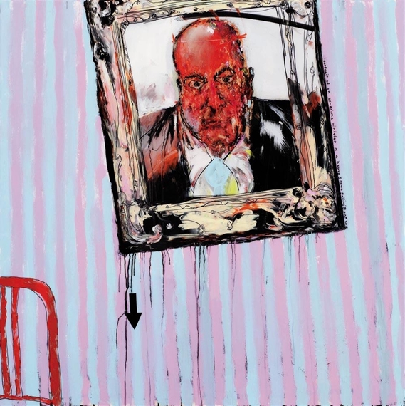 portrait of an ex-prime minister in a heavy frame, falling by Anthony Bennett, 2010