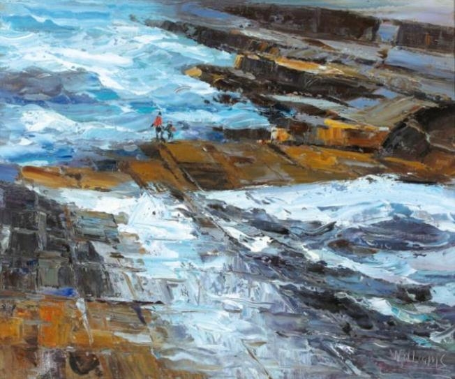 Artwork by Stuart Williams, Figures By The Water's Edge, Made of Oil on canvas board