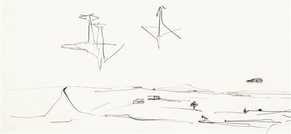 Three Aeroplanes and Country Landscape by Ken Whisson, 1981