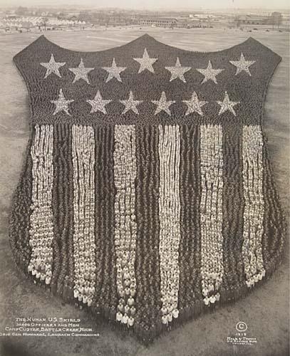 The Human U. S. Shield, 30,000 Officers and Men, Camp Custer, Michigan by Arthur Mole, J.D. Thomas, 1918