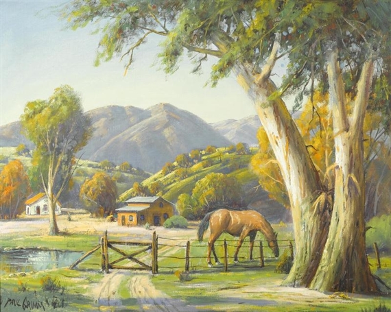 A horse grazing beneath trees by Paul Grimm, 1939