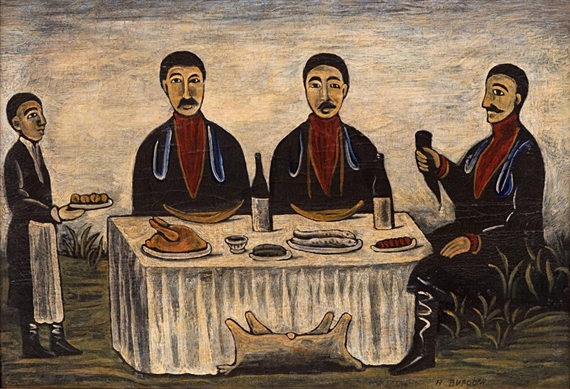 Three Men at Dinner by Niko Pirosmani