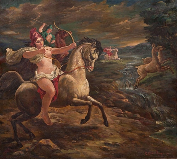 The Deer Hunt by Lado Davidovich Gudiashvili , 1949