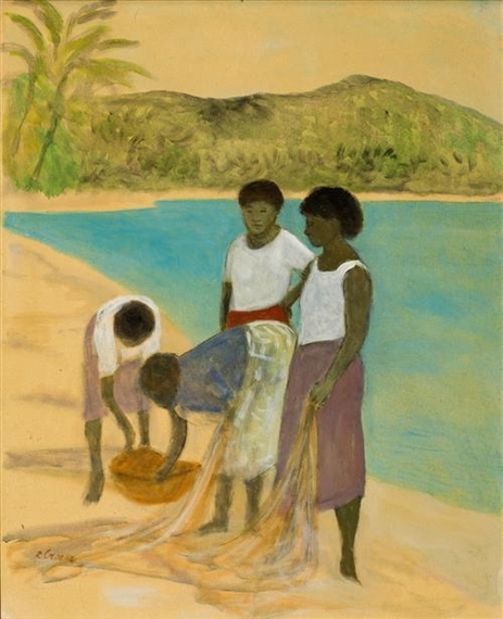 Fijian Woman and Net by Ray Crooke