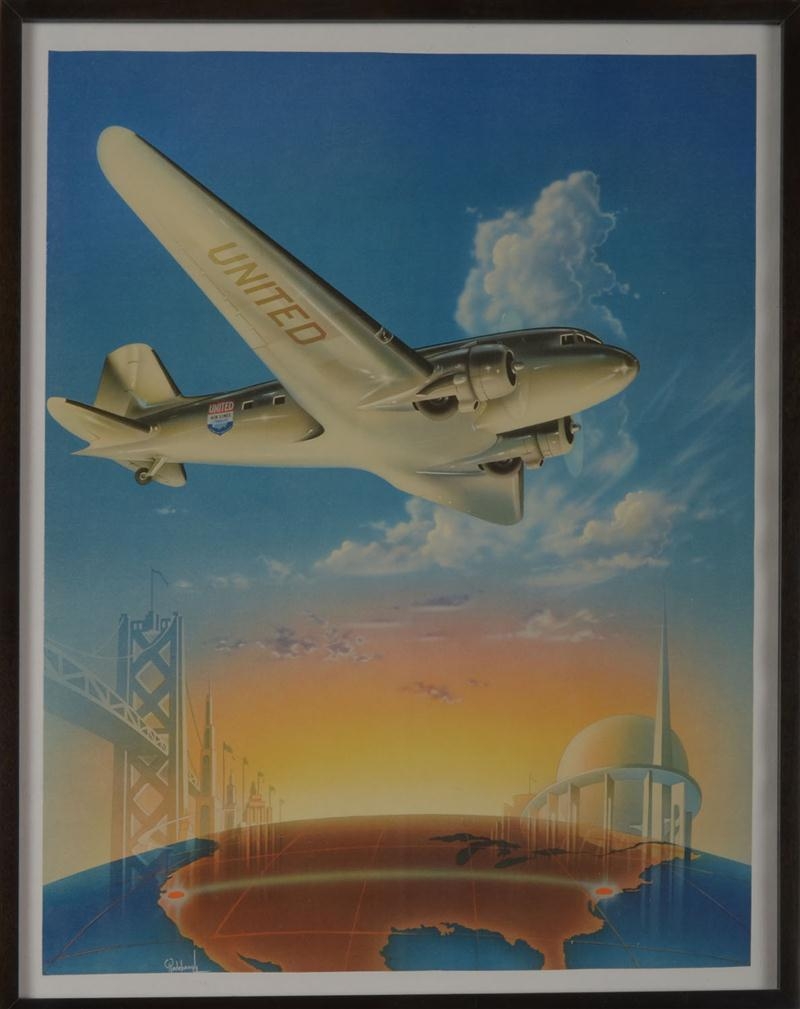 Artwork by Arthur C. Radebaugh, United Airlines, Made of Linen-backed poster