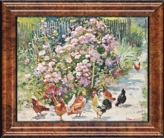 A rooster and hen in springime by Natalya Ivanchenko