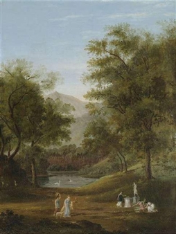 Landscape with a sacrifice at a Diana statue - Friederike Von Solms-Baruth