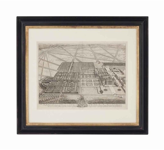 Four Hand Coloured Engravings Of Badminton House by Johannes Kip