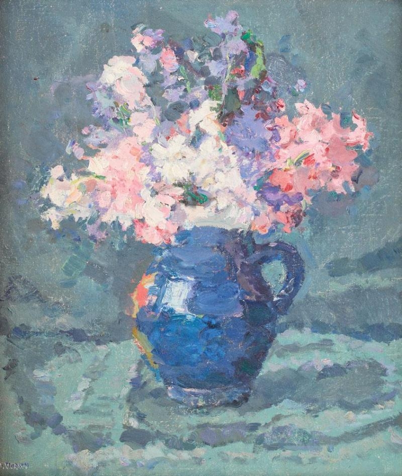 Artwork by Ion Murariu, Blue jug with hyacinth, Made of oil on canvas