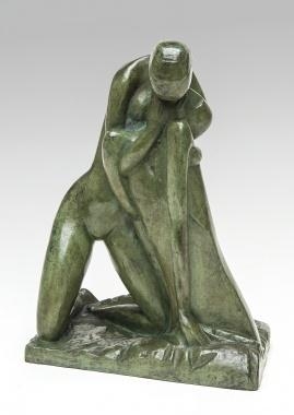 Artwork by Jozef Cantré, Er waren twee koningskinderen (There Were Two Royal Children), Made of Sculpture - Bronze - Green patina