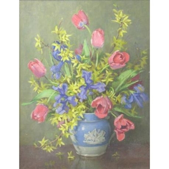 Still Life of a Jug of Flowers on a Table - Hesta Warren