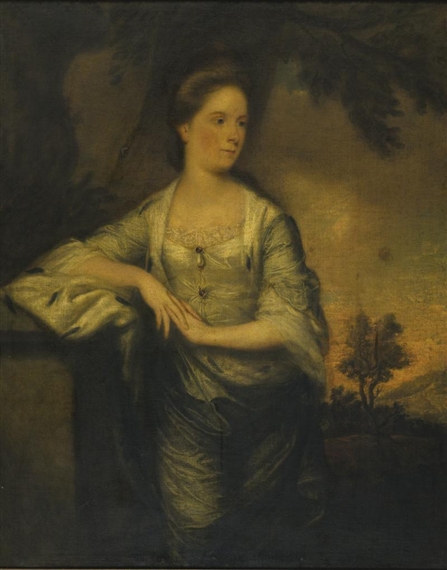 PORTRAIT OF LADY MARY CROSBIE, THREE-QUARTER-LENGTH, A LANDSCAPE BEYOND by Sir Joshua Reynolds